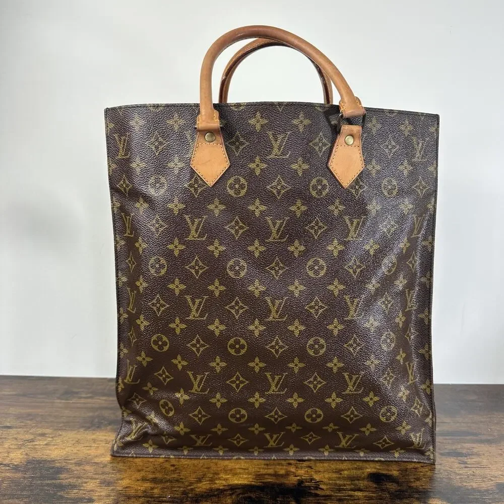Louis Vuitton Vintage Sac Plat Tote Bag Large Brown Monogram Logo Canvas France